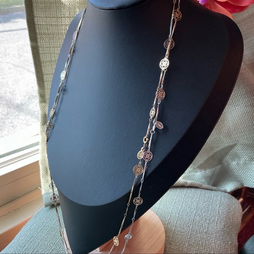 Vintage Lot 2 1979 AVON "Flower Lace" Classic Necklaces Gold & SilverTone 27” L - Picture 4 of 8